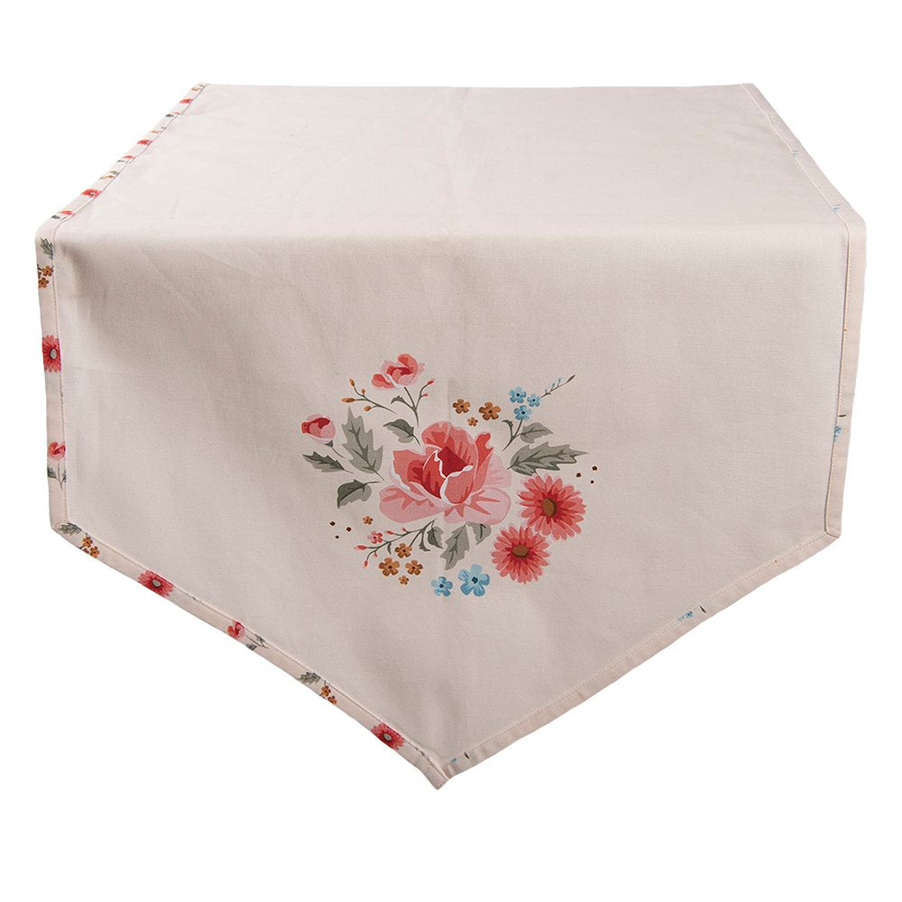 Tafelloper 50x160 cm Beige Katoen Rozen Tafelkleed