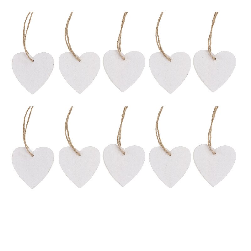 Houten hanger hart 10st 7x7cm wit