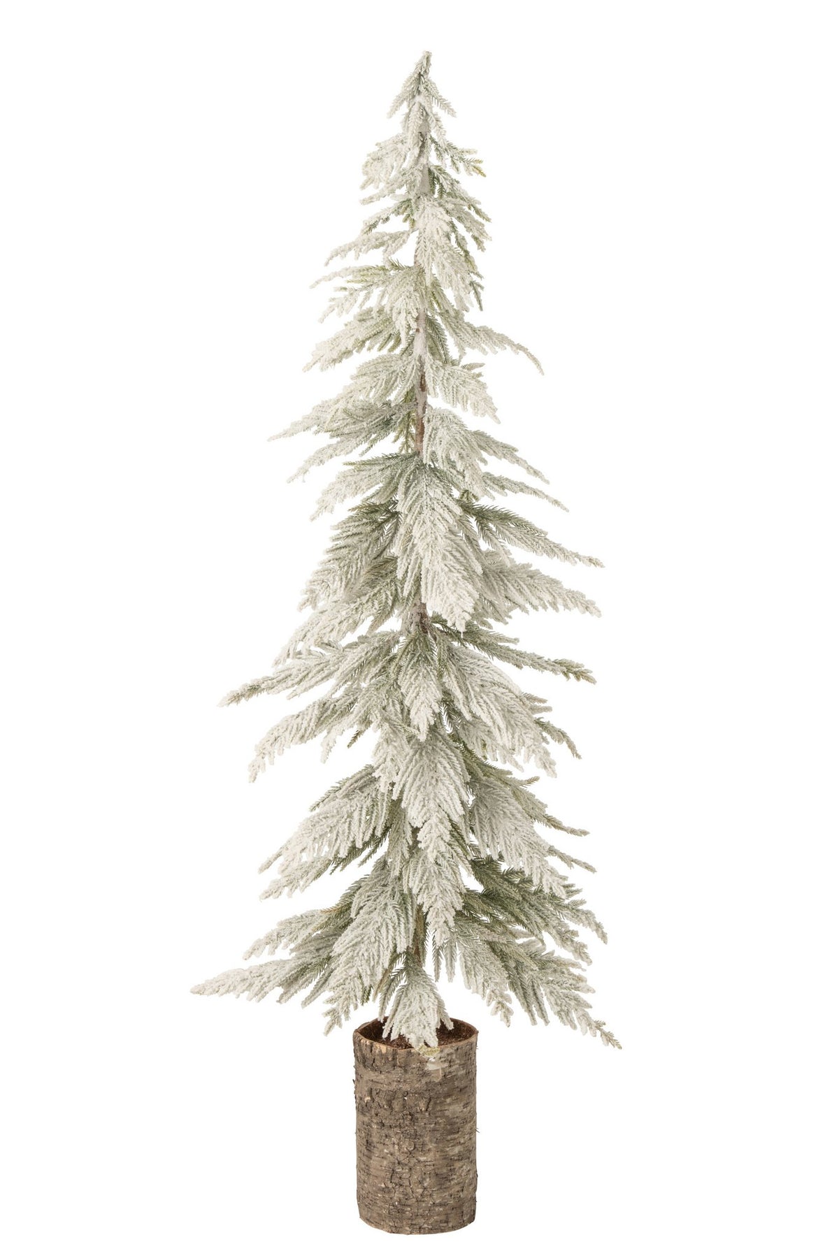 J-Line besneeuwde kerstboom op houten voet - PE - wit/naturel - L
