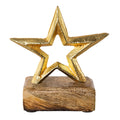 Metalen ster op houten voet 8x8x5cm goud