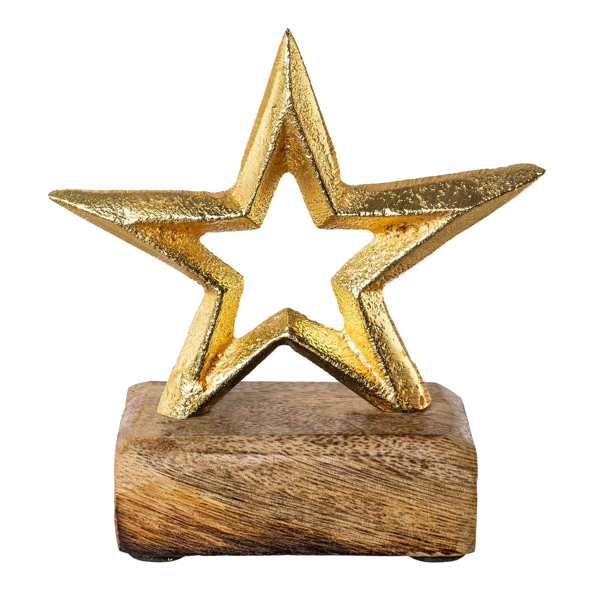 Metalen ster op houten voet 8x8x5cm goud