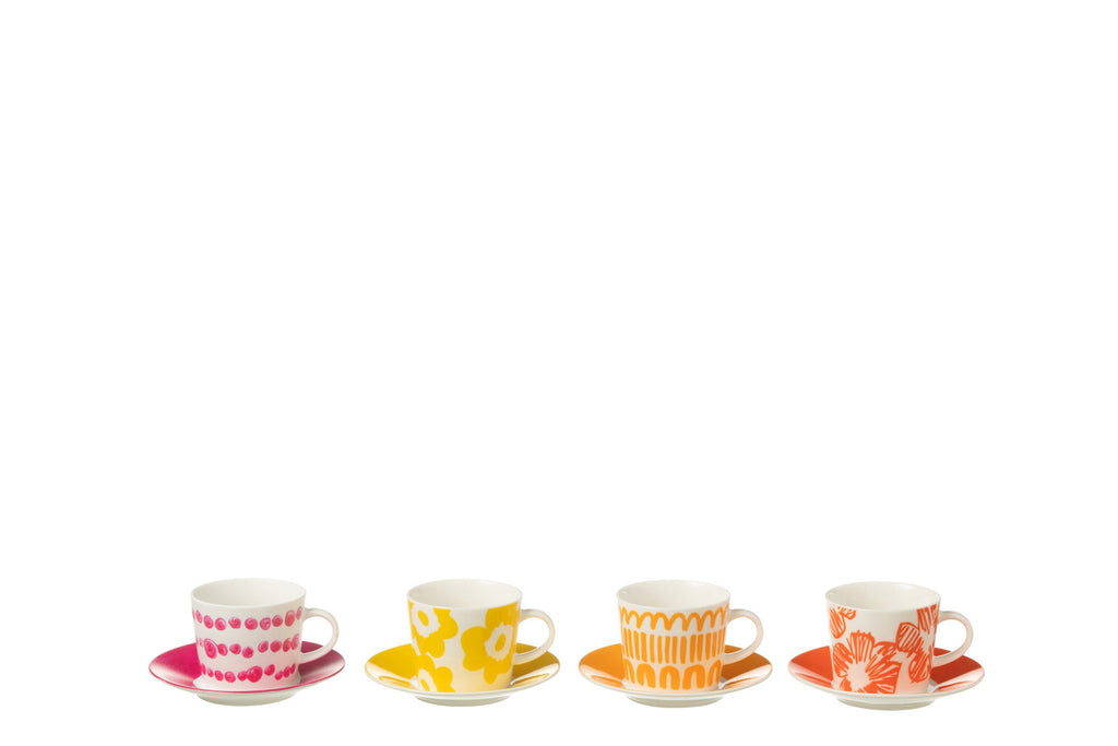 J-Line Set 4 Tassen + Schotel Doos Keramiek Mix Small