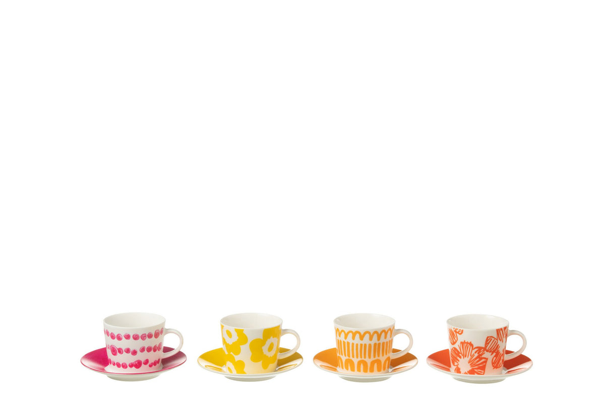 J-Line Set 4 Tassen + Schotel Doos Keramiek Mix Small