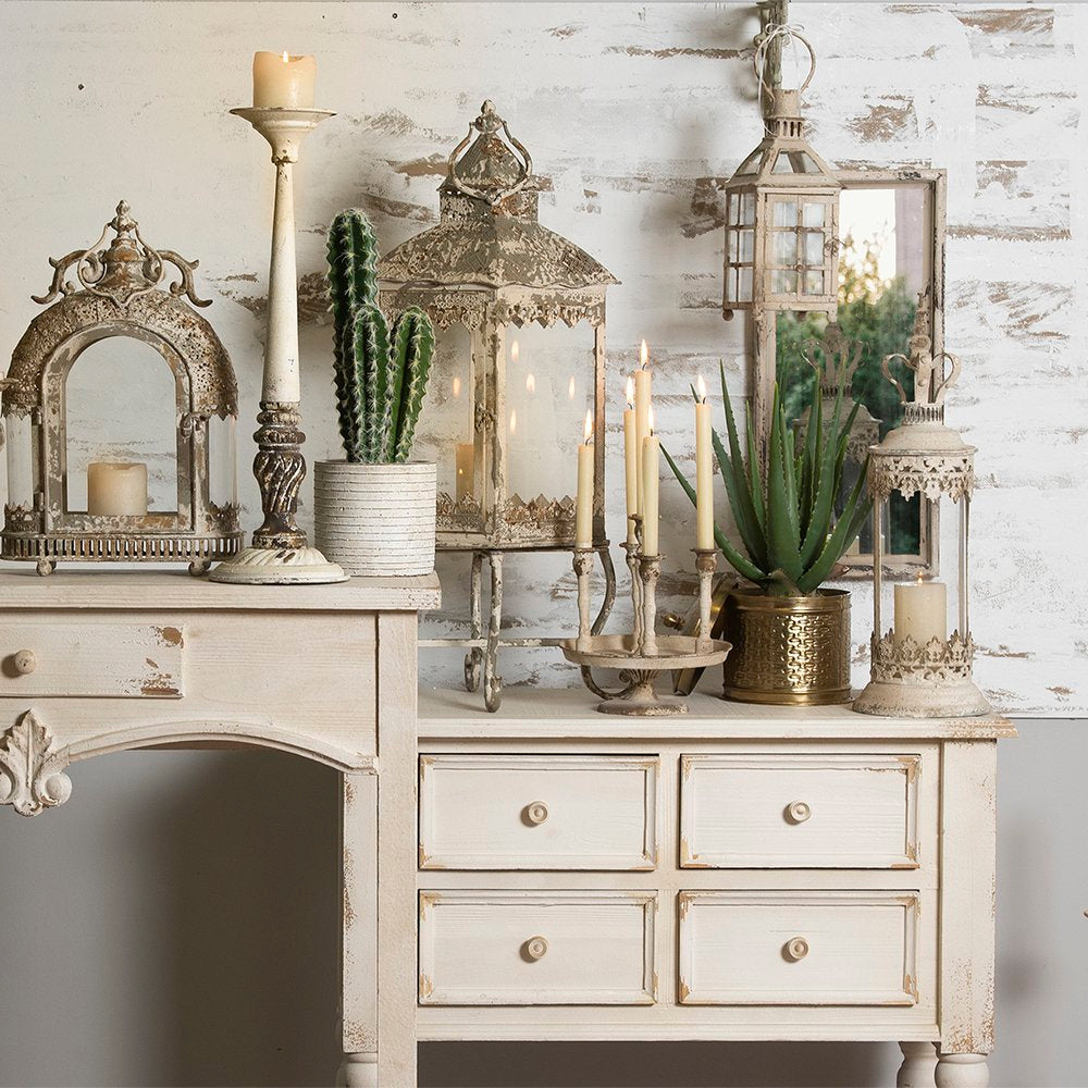 Lantaarn Ø 17x55 cm Beige IJzer Kaarsenhouder