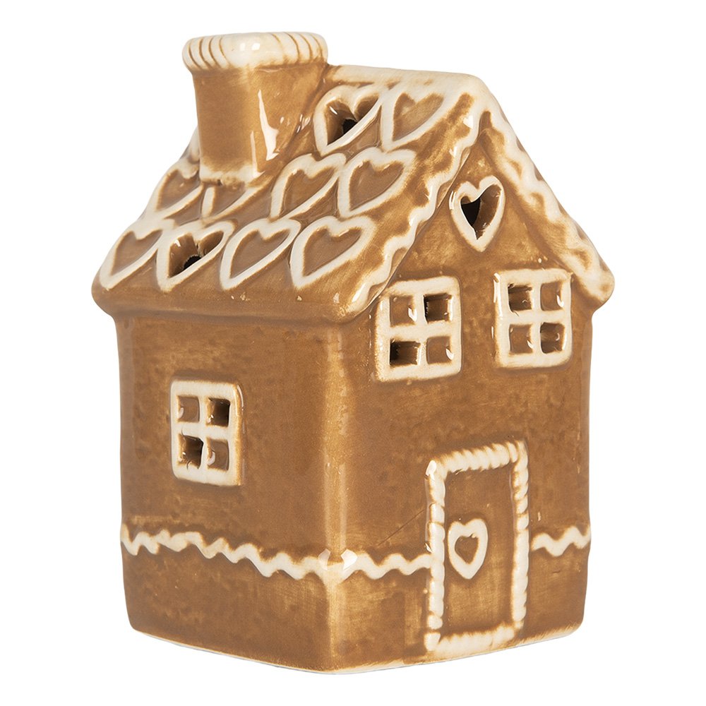 Gingerbread house met LED 7x7x11 cm Bruin Keramiek