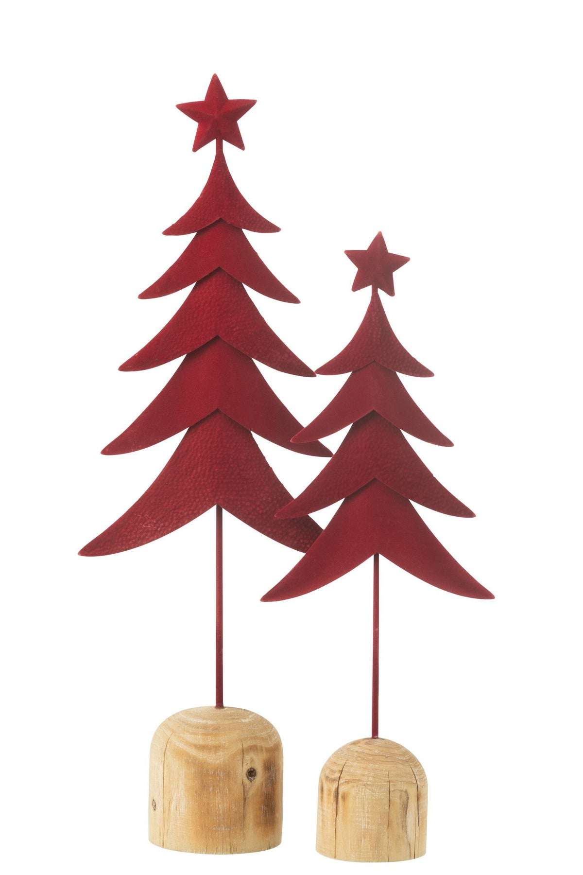 J-Line decoratie Kerstboom Op Voet + Ster - metaal/hout - rood - L