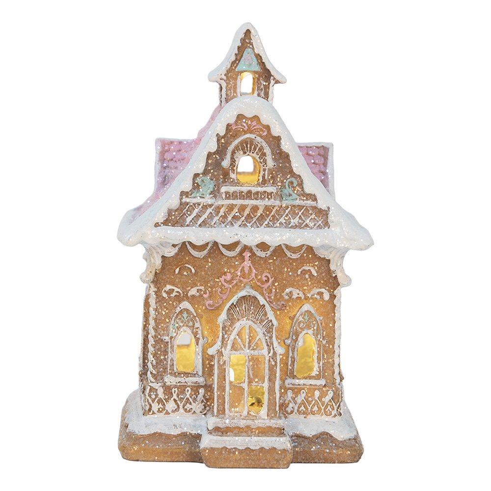 Gingerbread house met LED 9x10x15 cm Bruin Kunststof