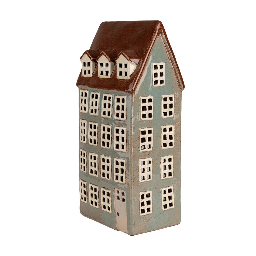 Waxinelichthouder Huis 15x11x30 cm Grijs Bruin Keramiek Theelichthouder
