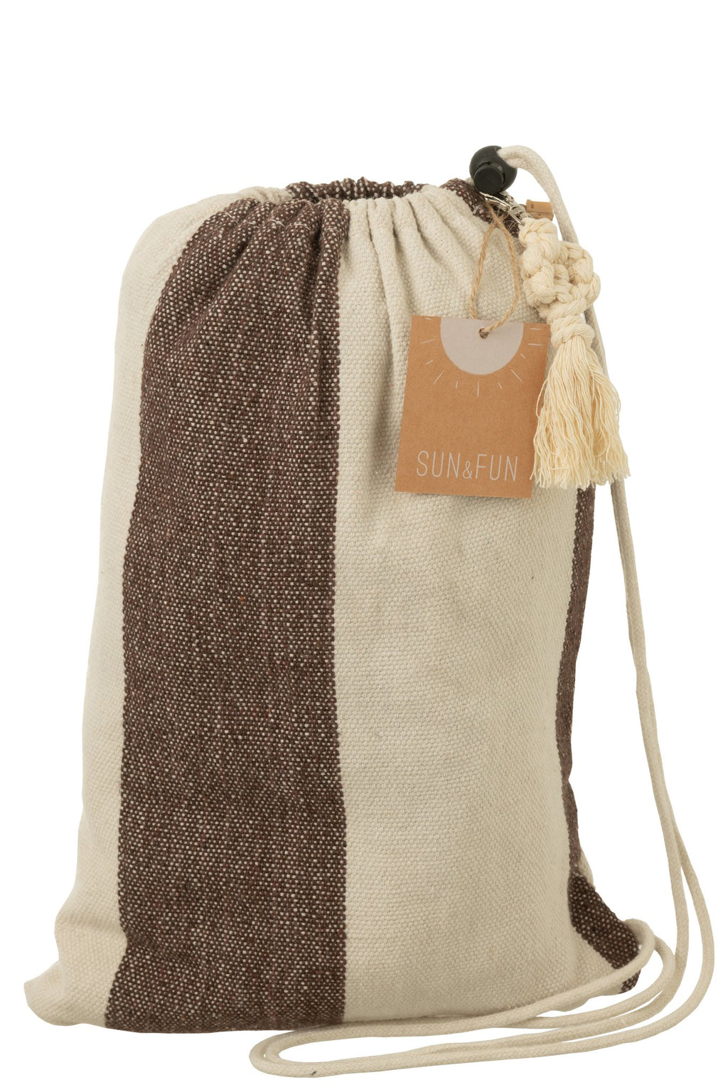 J-Line Hangmat Brede Strepen Katoen/Polyester Donker Bruin/Ecru