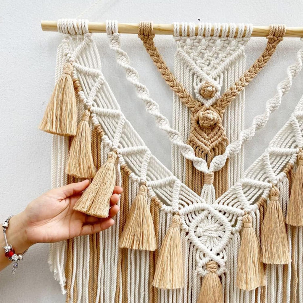 Handgeknoopt macramé wandkleed – Boheems textieldecor