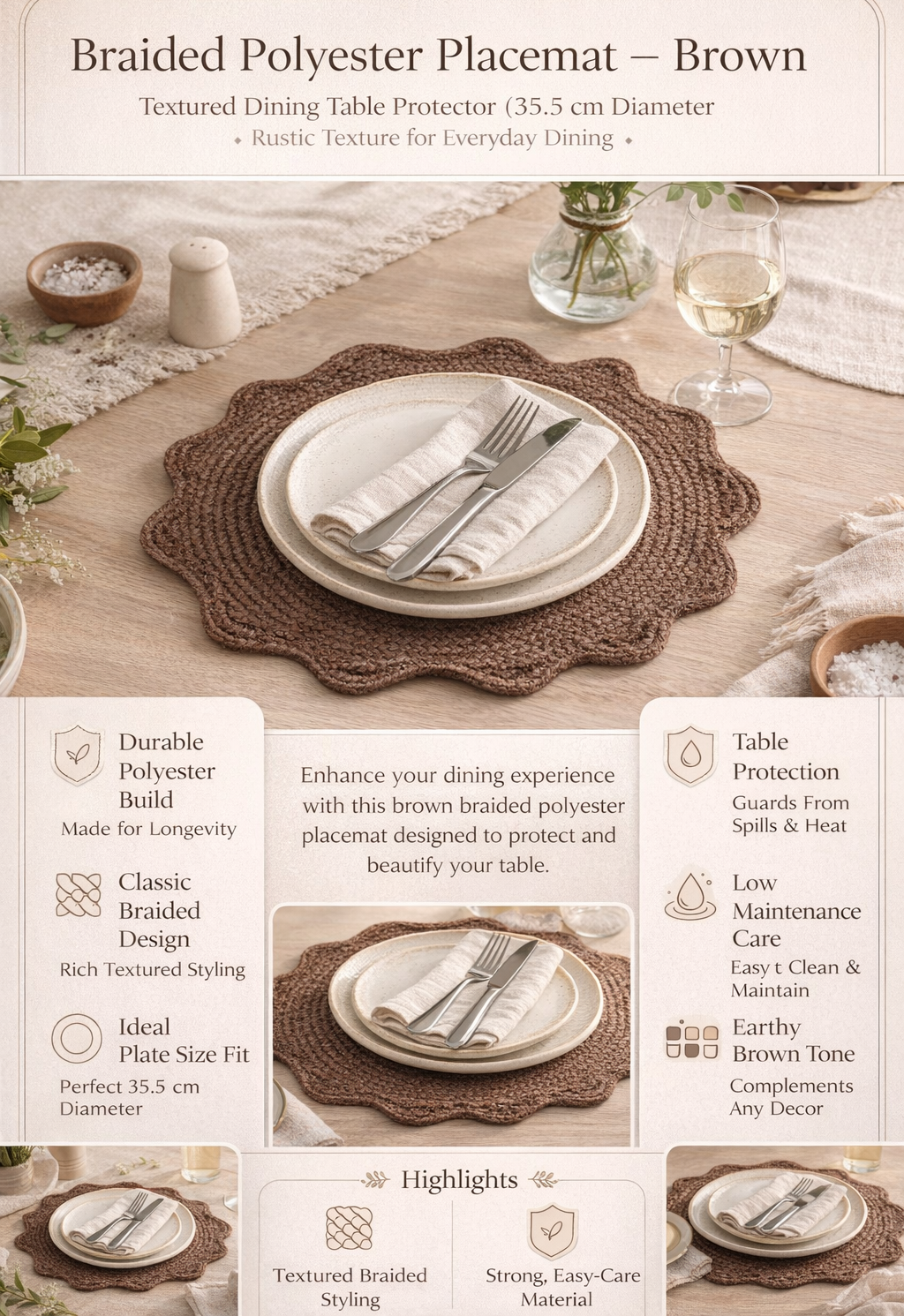 Bruin polyester gevlochten placemat – elegante eetmat
