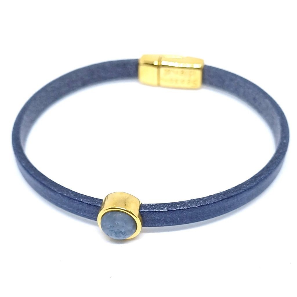 Timeless leren armband 24K verguld blauwtinten