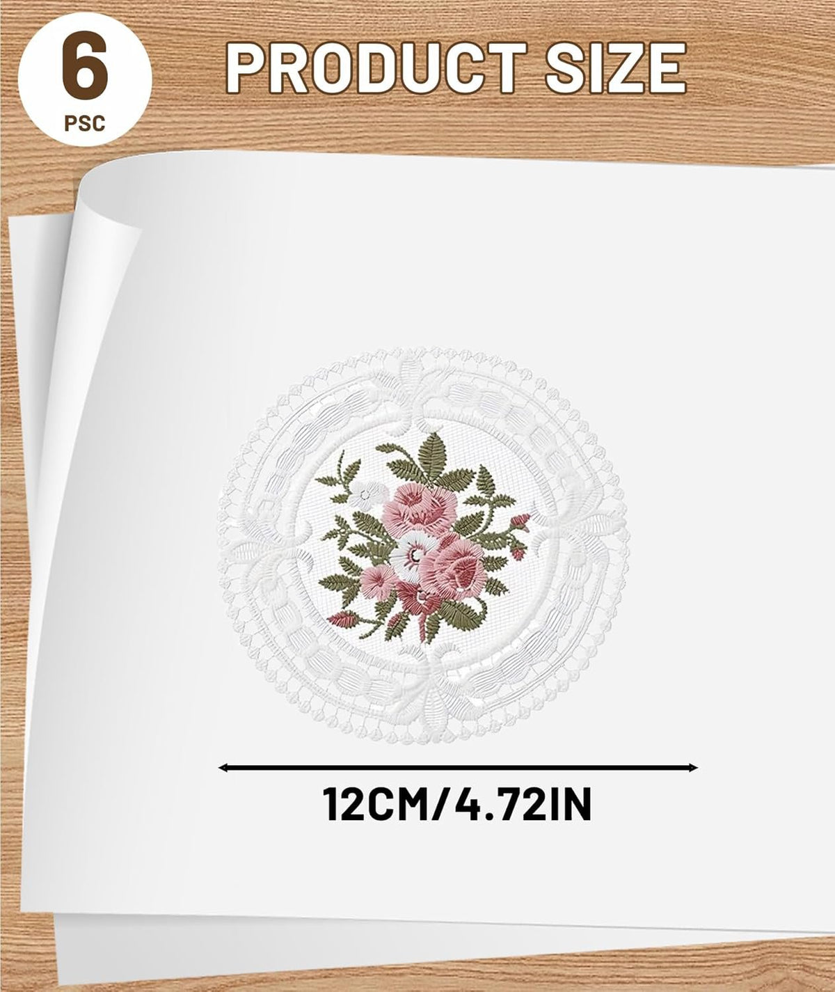 Witte vintage geborduurde onderzetters set van 6, rond | Elegante eettafelmatten, theekopstandaards, woondecoratiecadeau