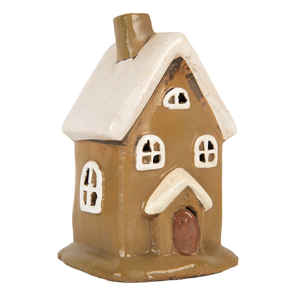 Waxinelichthouder Huis 10x10x16 cm Bruin Keramiek