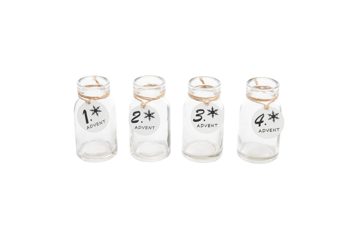 Glazen met houten hangers 1-4 advent S/4 6x7cm wit