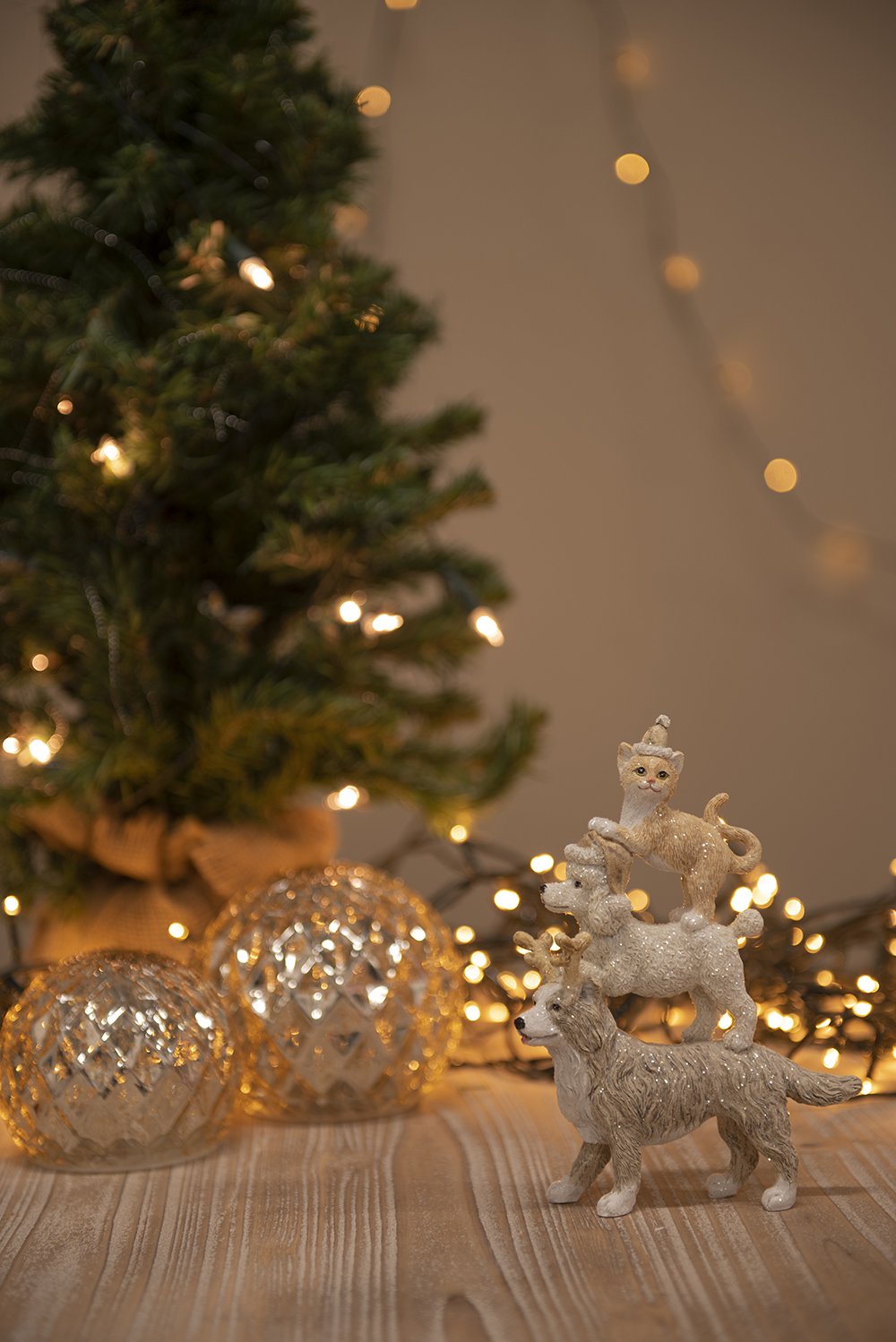 Beeld Dieren 12x4x17 cm Grijs Beige Kunststof Dieren Kerstdecoratie