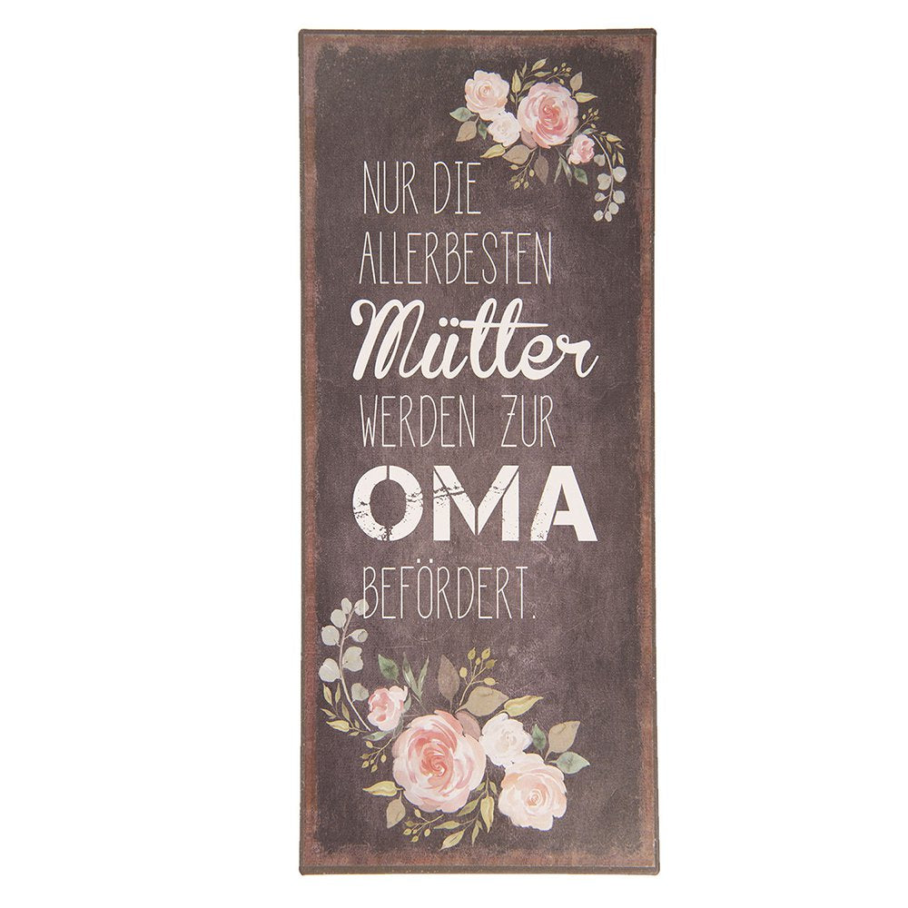 Tekstbord 13x30 cm Zwart Metaal Bloemen Wandbord