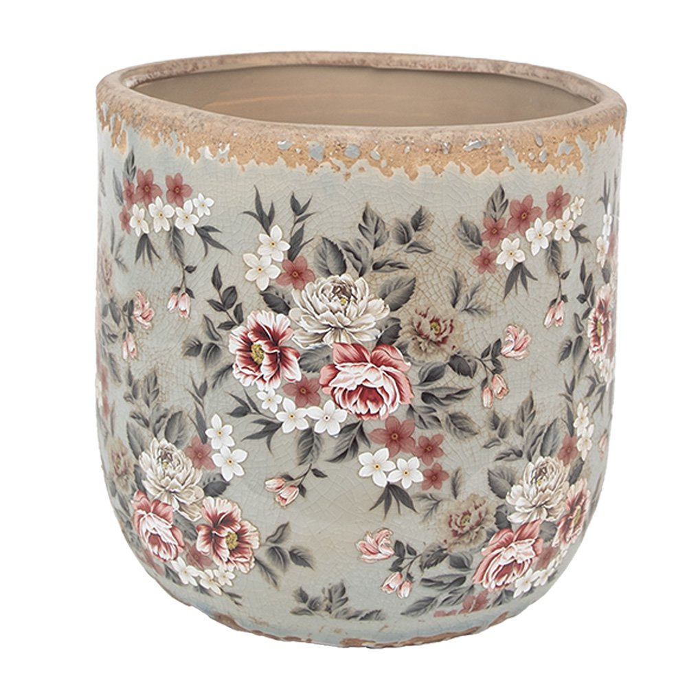 Bloempot Ø 17x16 cm Grijs Keramiek Bloemen
