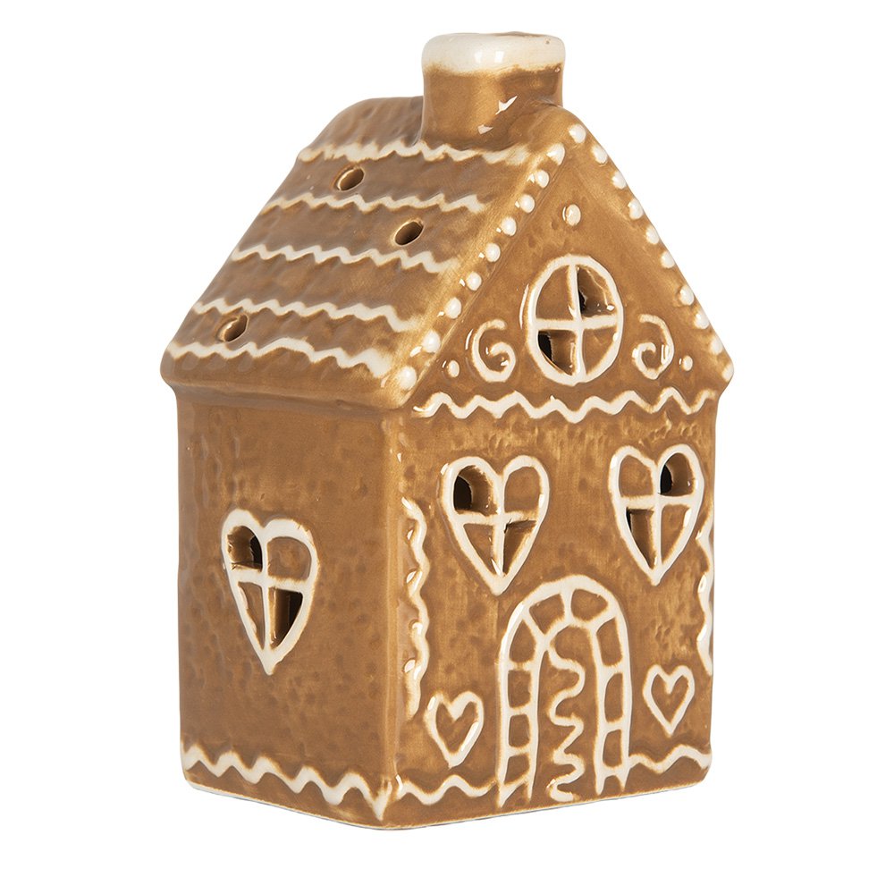Gingerbread house met LED 7x6x12 cm Bruin Keramiek