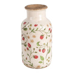 Vaas Ø 14x26 cm Beige Rood Keramiek Aardbeien