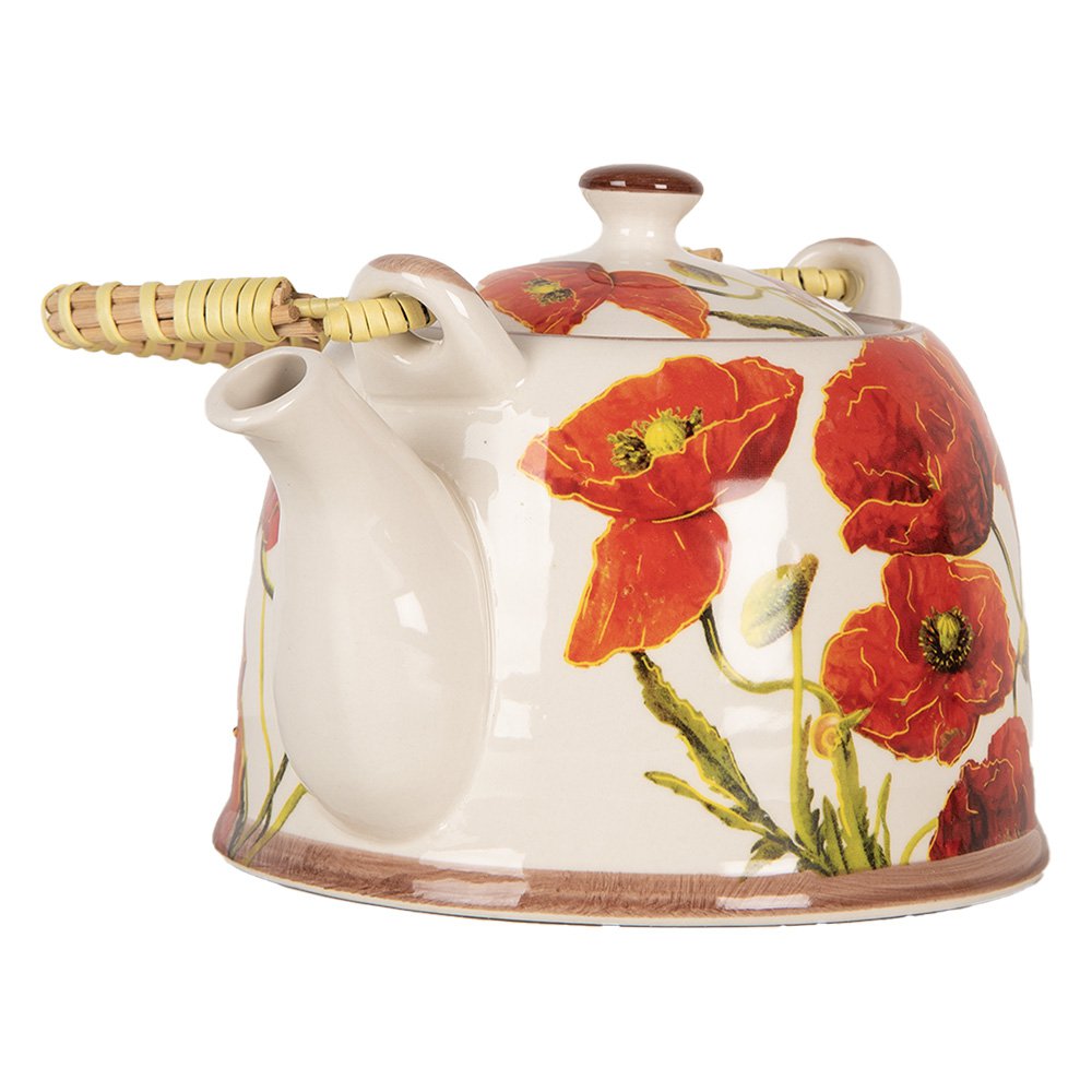 Theepot met Filter 800 ml Wit Rood Keramiek Bloemen