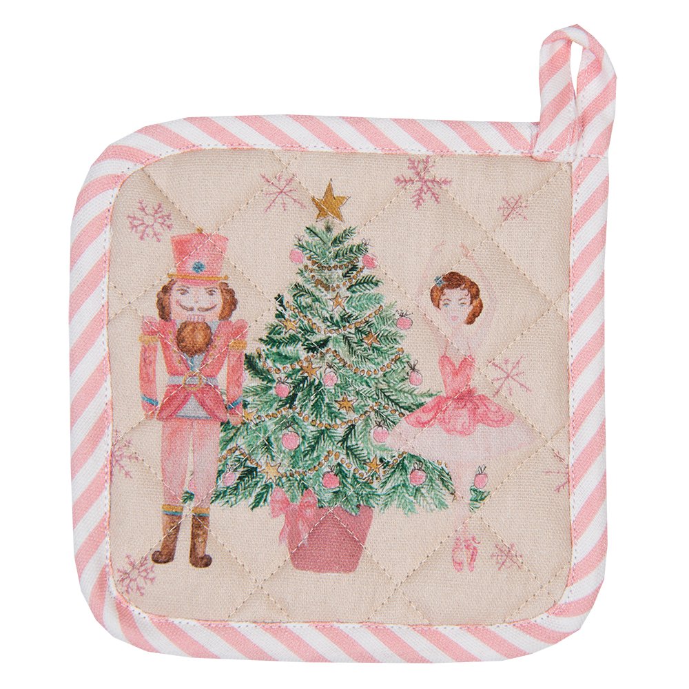 Pannenlap Kind 16x16 cm Beige Roze Katoen Notenkraker Moeder Dochter