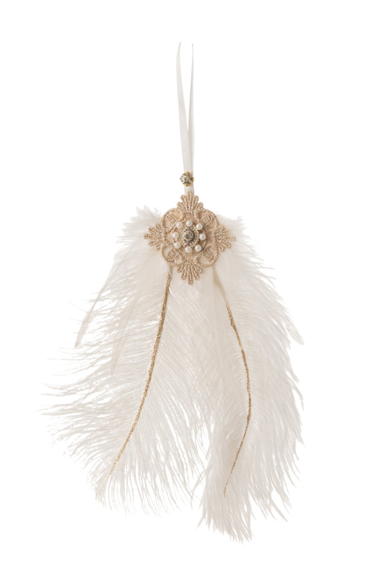 J-Line hanger Pluim Strass - veren - wit