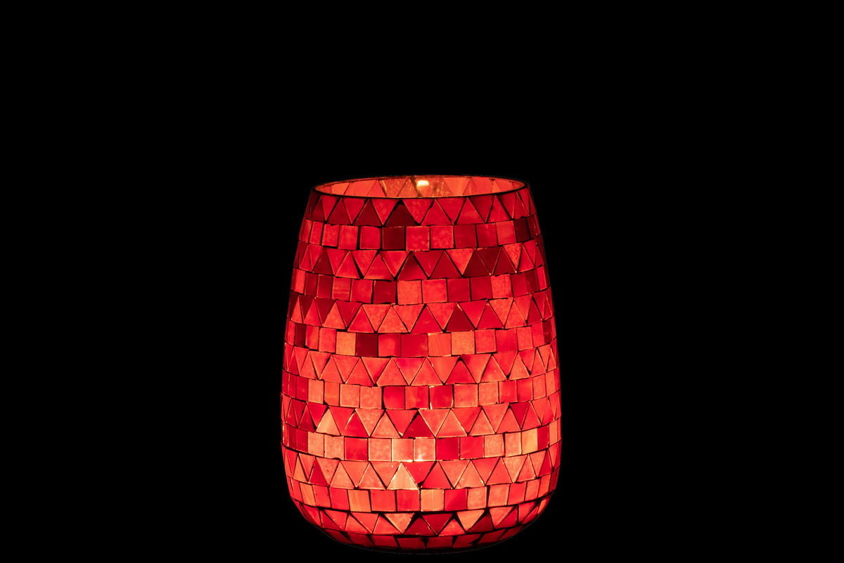 J-Line Windlicht Mozaiek Driehoek Glas Rood/Roze Medium