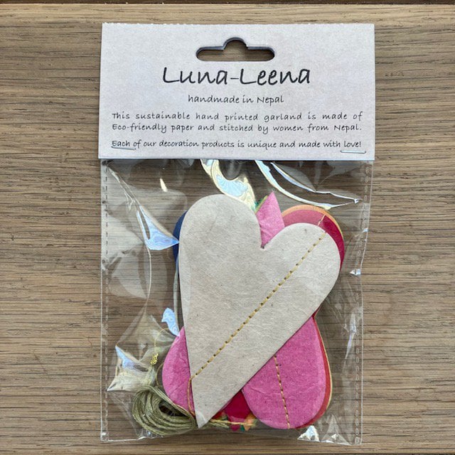 Luna-Leena slinger harten veelkleurig - dik ecopapier - verticaal - L 2m - handgemaakt in Nepal