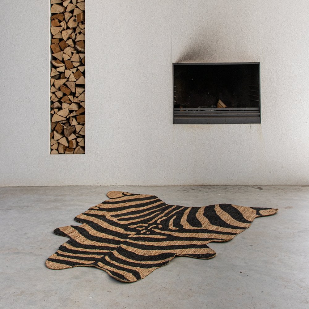 Jute vloerkleed koevorm zebra 145x160cm