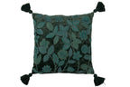 J-Line kussen Bladeren Vierkant - viscose - donkergroen/turquoise