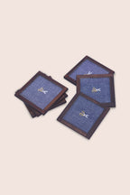 Handgeweven denim cocktailonderzetters - set van 2 met houder, Zardozi