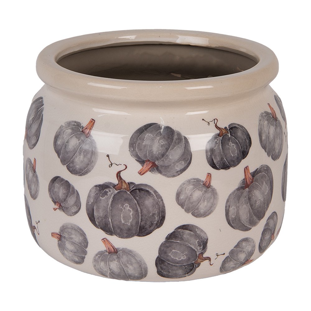 Bloempot Ø 20x15 cm Beige Grijs Keramiek Pompoen