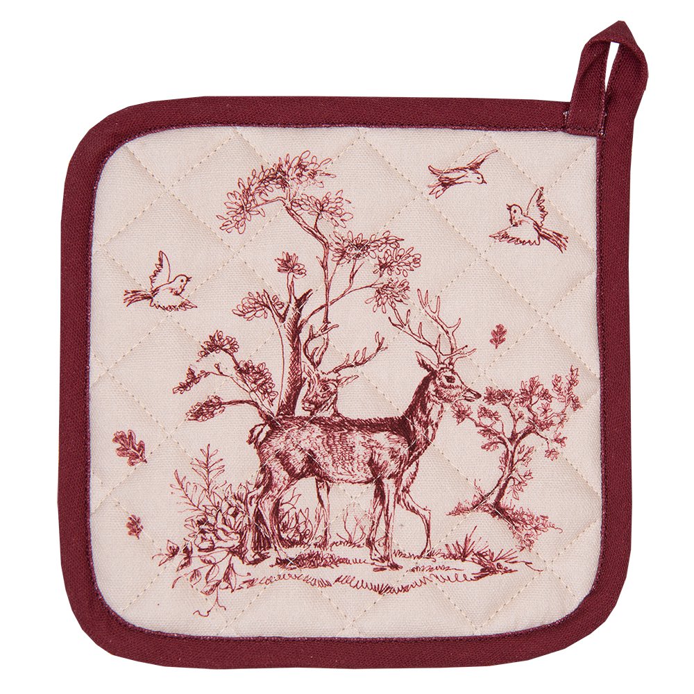 Pannenlap 20x20 cm Wit Roze Katoen Rendier Afgiet Pannenlap