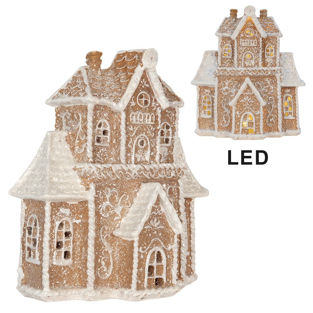 Gingerbread house met LED 18x9x20 cm Bruin Kunststof