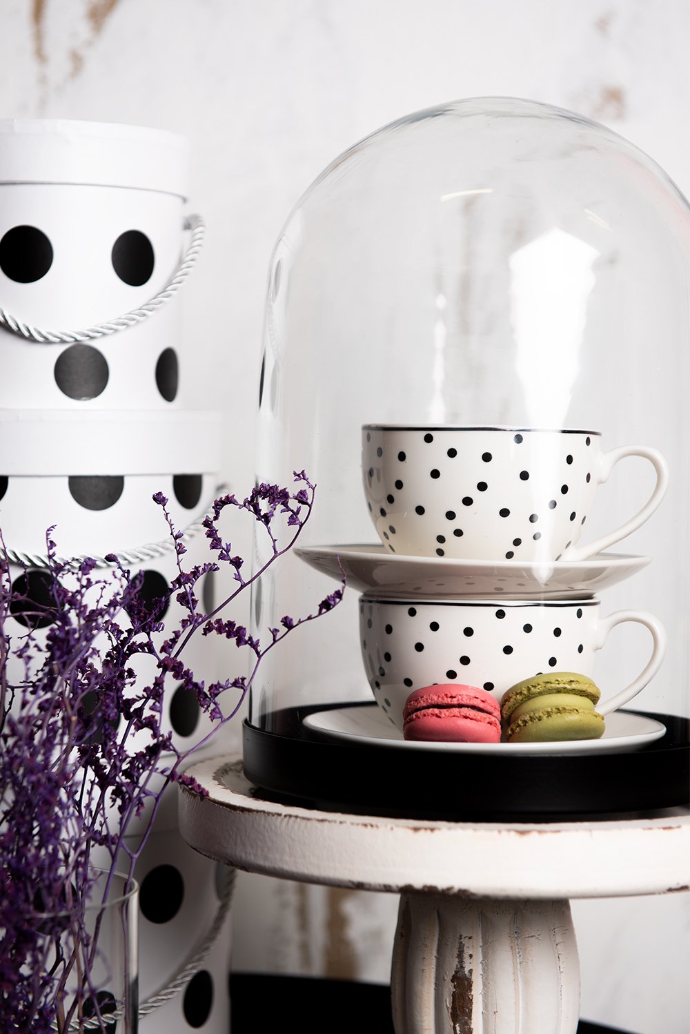 Kop en Schotel 238 ml Wit Zwart Polyresin Servies