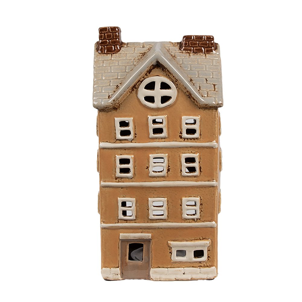 Waxinelichthouder Huis 11x9x22 cm Oranje Keramiek Theelichthouder