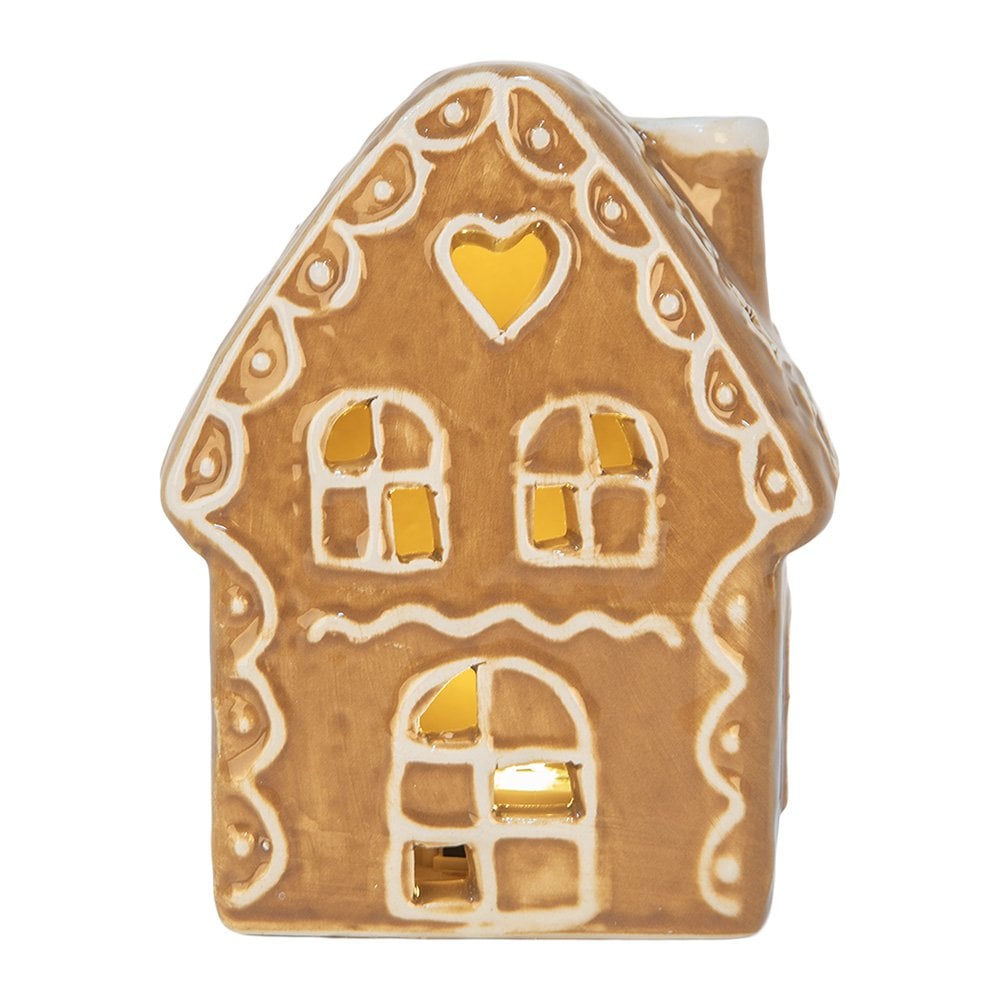 Gingerbread house met LED 8x6x11 cm Bruin Keramiek