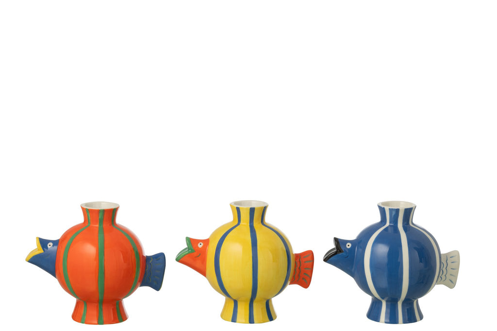 J-Line vaas Vis Bal Gestreept Dolomiet - keramiek - blauw/wit