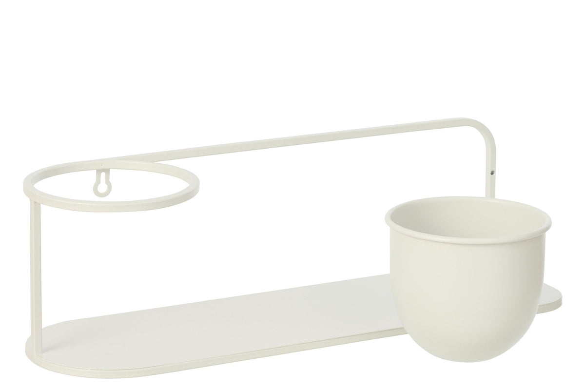 J-Line wandrek + bloempot - ijzer - wit