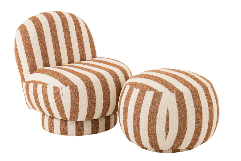 J-Line loungestoel Gestreept - polyresin - bruin/gebroken wit