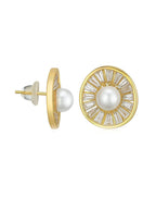 Vergulde AD-vormige studs met studs en parels en kralen – oorknopjes – goudkleurig, Amerikaanse diamant – 1,5 x 1,3 cm