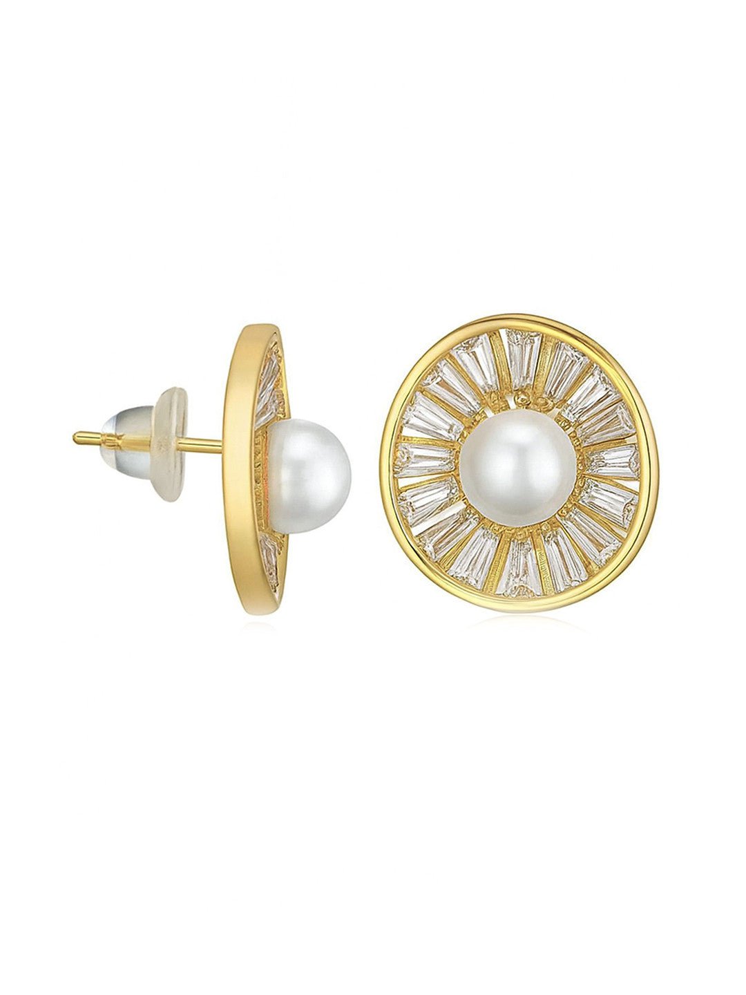 Vergulde AD-vormige studs met studs en parels en kralen – oorknopjes – goudkleurig, Amerikaanse diamant – 1,5 x 1,3 cm