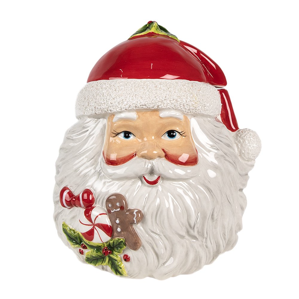Voorraadpot Deksel Kerstman 20x17x22 cm Wit Rood Keramiek