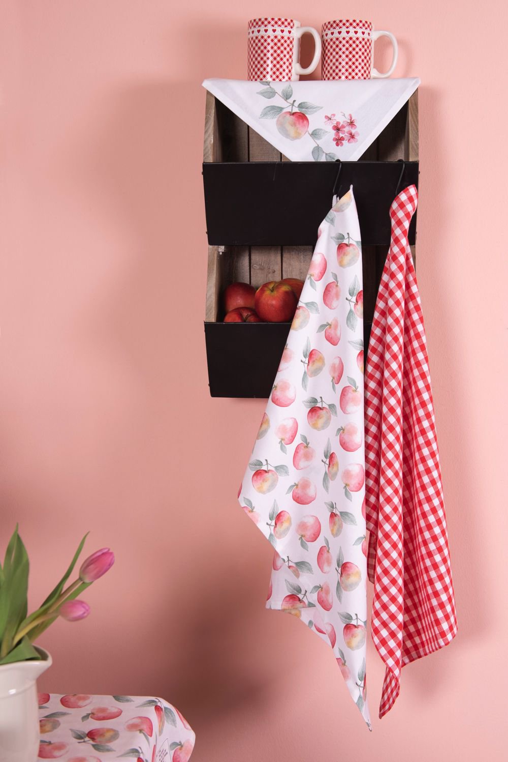 Theedoek 50x70 cm Rood Wit Katoen Ruit Keukenhanddoek