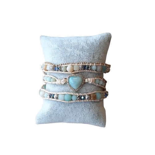 Wikkelarmband hart met Amazoniet