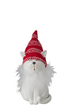 J-Line decoratie Kat Hoed - polyresin - wit/kerstrood - medium