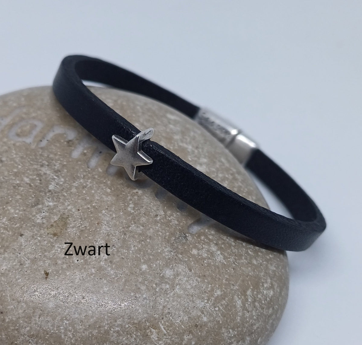 Semplice leren armband tiny star antiek zilver