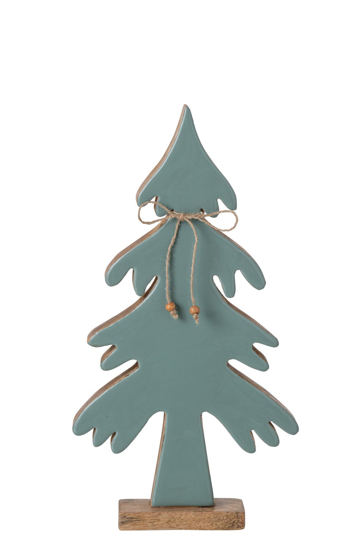 J-Line Dennenboom met strik - mangohout - naturel/turquoise - medium