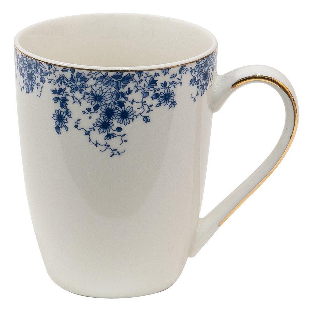 Mok 330 ml Blauw Porselein Bloemen Theemok